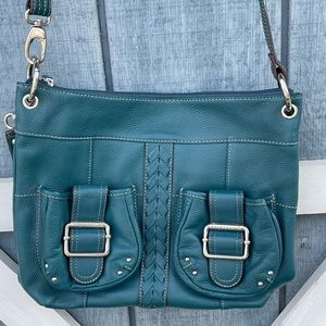 Teal Tignanello Pebble Leather Crossbody Bag